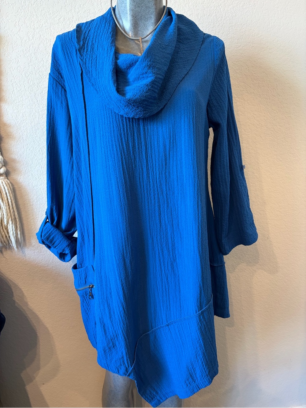 Ali Miles Royal Blue Cowl Neck Tunic with Pockets